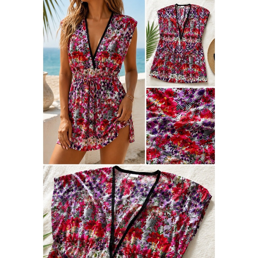 Profile By Gottex Floral Swim Cover Up Tunic Multicolor Tropical Beach Resort XL
